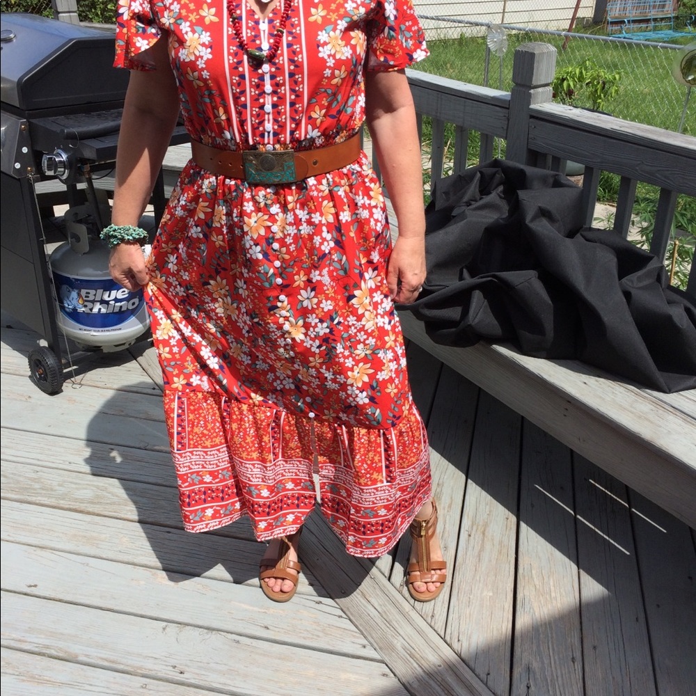 NWOT Red Boho Dress L